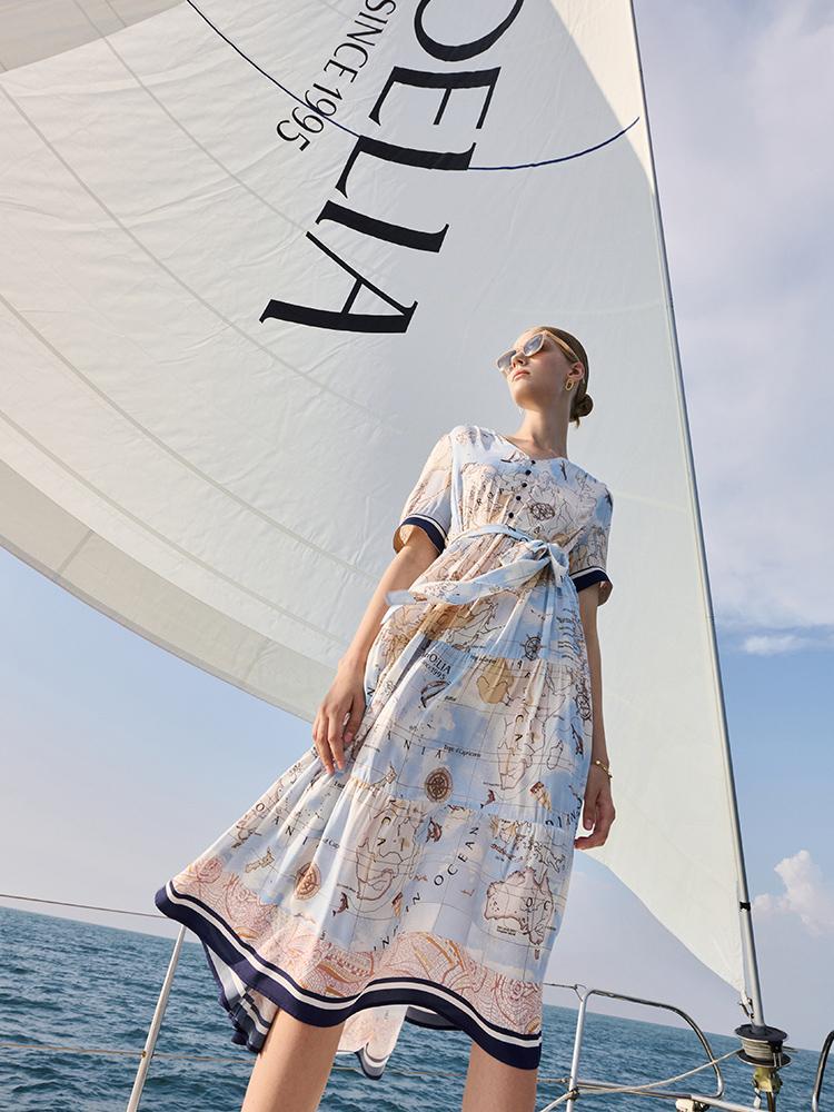19 Momme Silk Map Print Midi Dress - Image 3