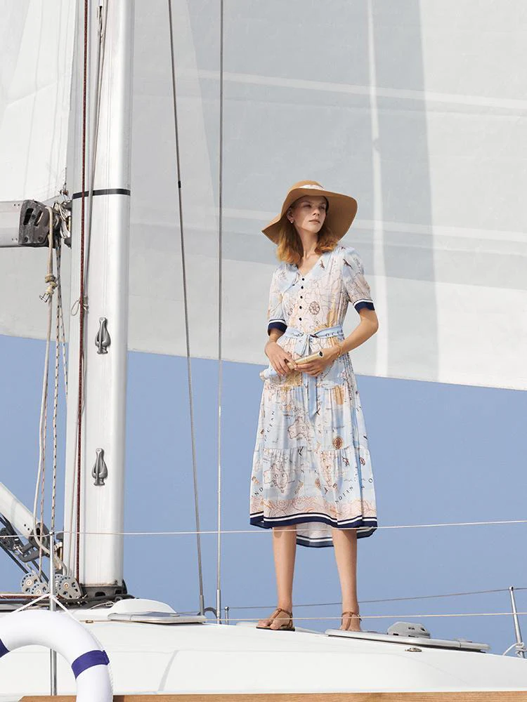 19 Momme Silk Map Print Midi Dress - Image 5