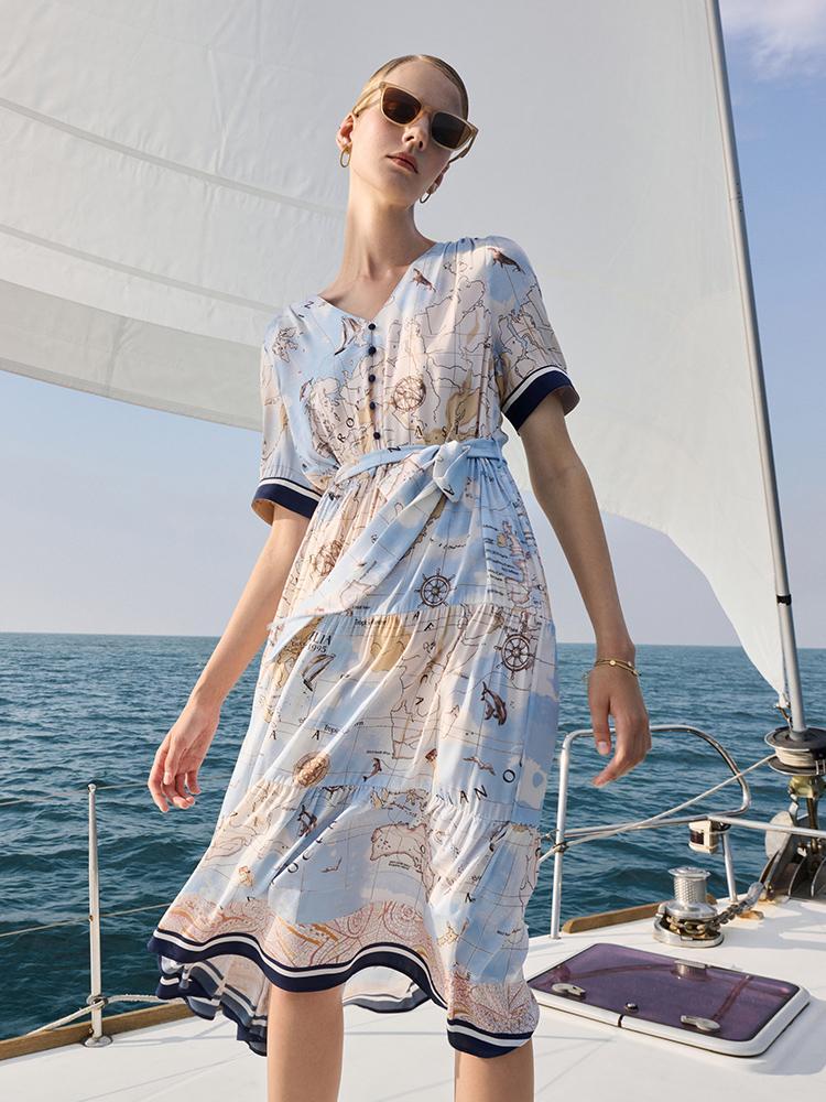 19 Momme Silk Map Print Midi Dress - Image 7