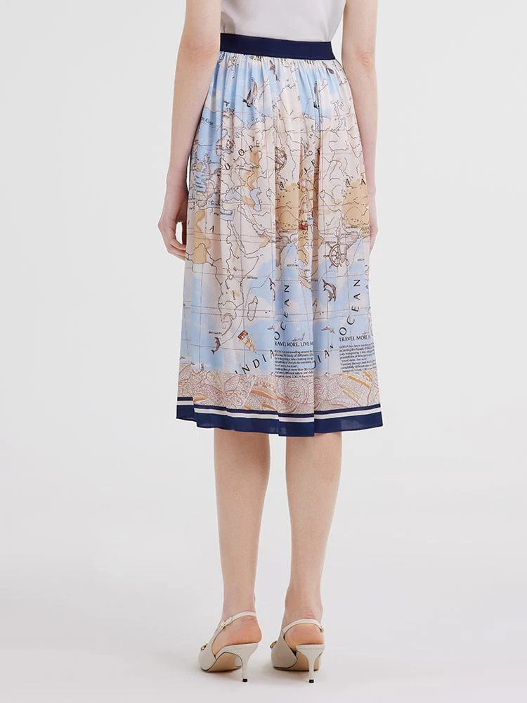 19 Momme Silk Map Print Women Skirt - Image 12