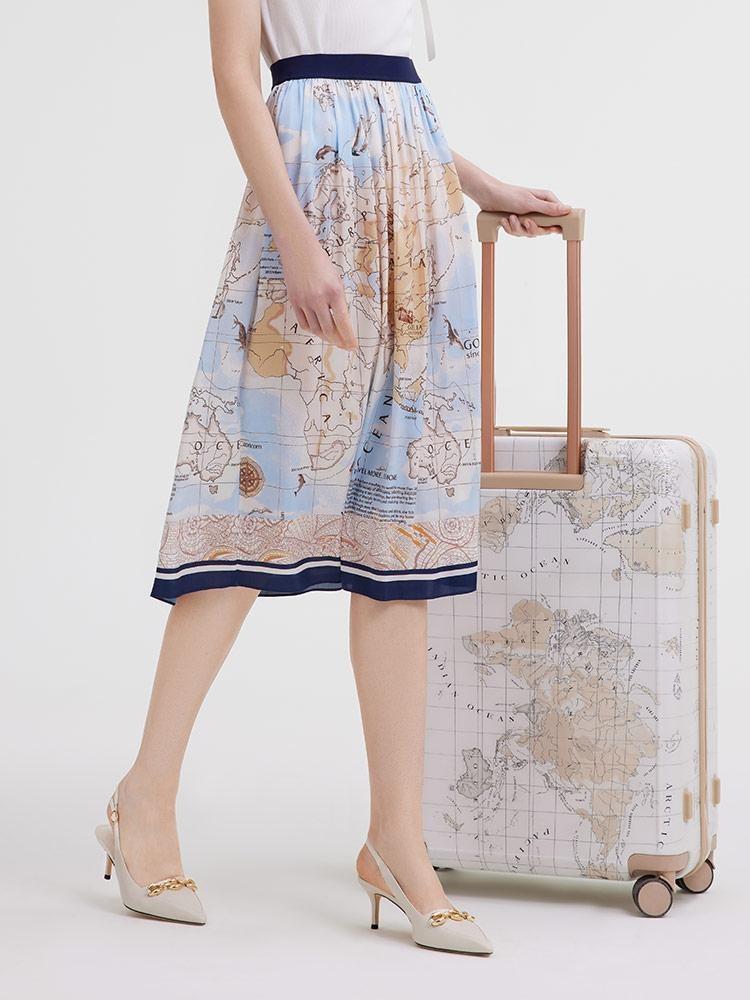 19 Momme Silk Map Print Women Skirt - Image 13