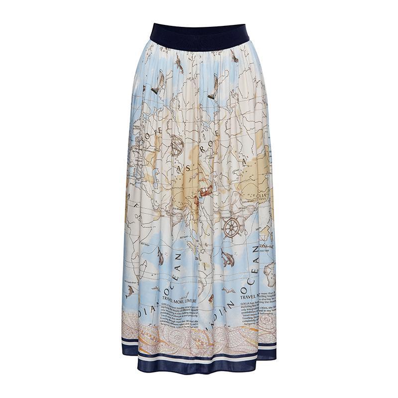 19 Momme Silk Map Print Women Skirt - Image 17
