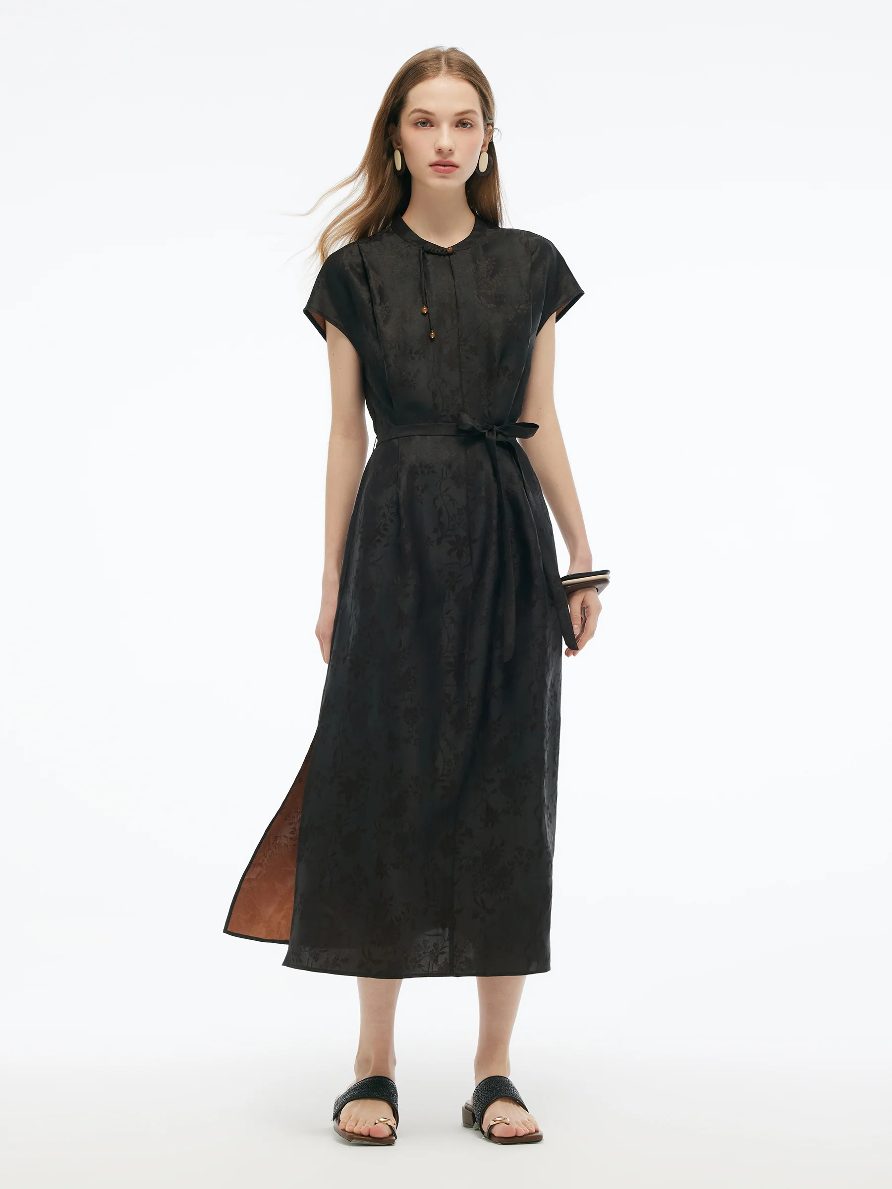 19MM Gambiered Canton Gauze Women Qipao Maxi Dress - Image 2