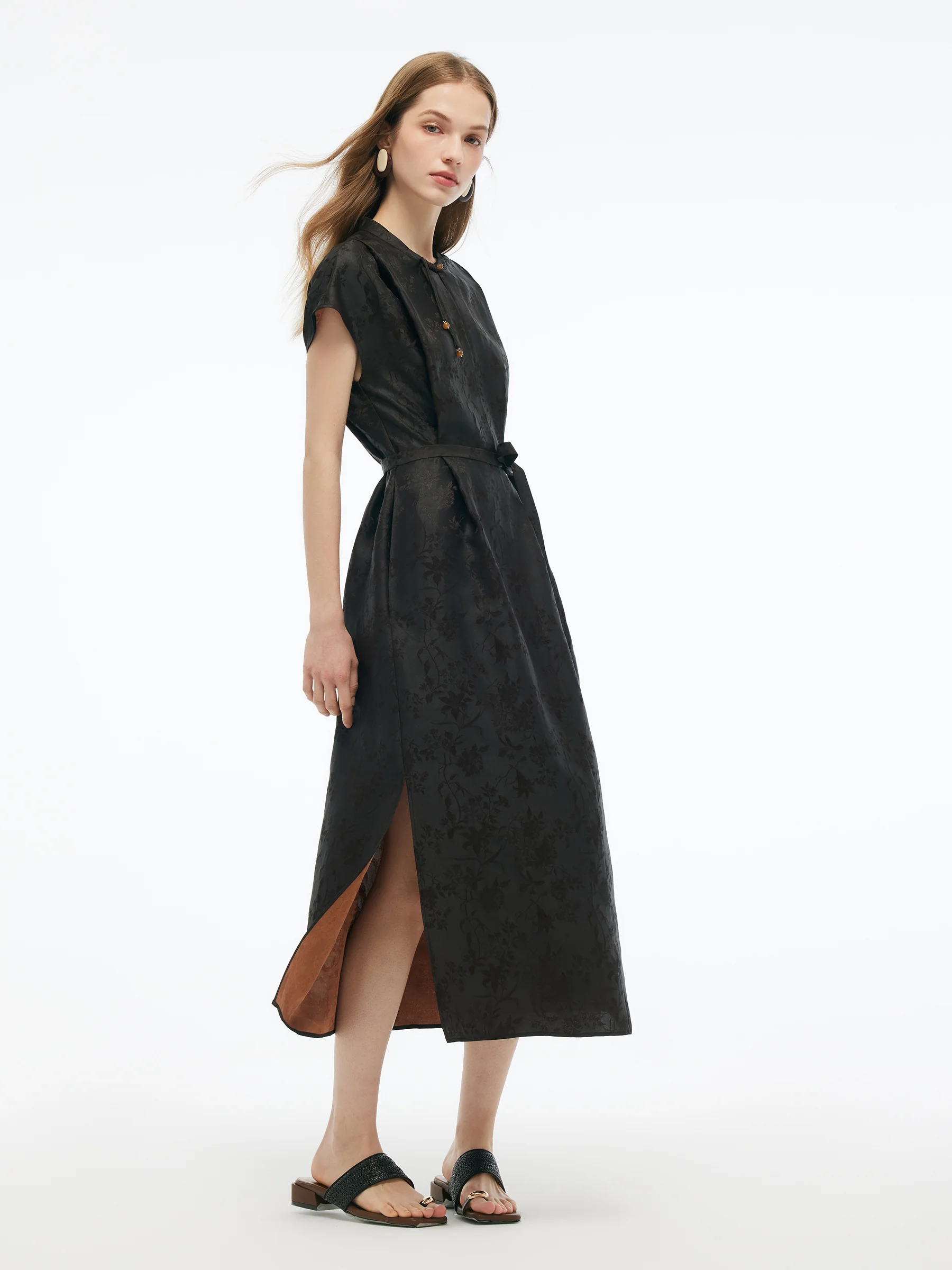19MM Gambiered Canton Gauze Women Qipao Maxi Dress - Image 4