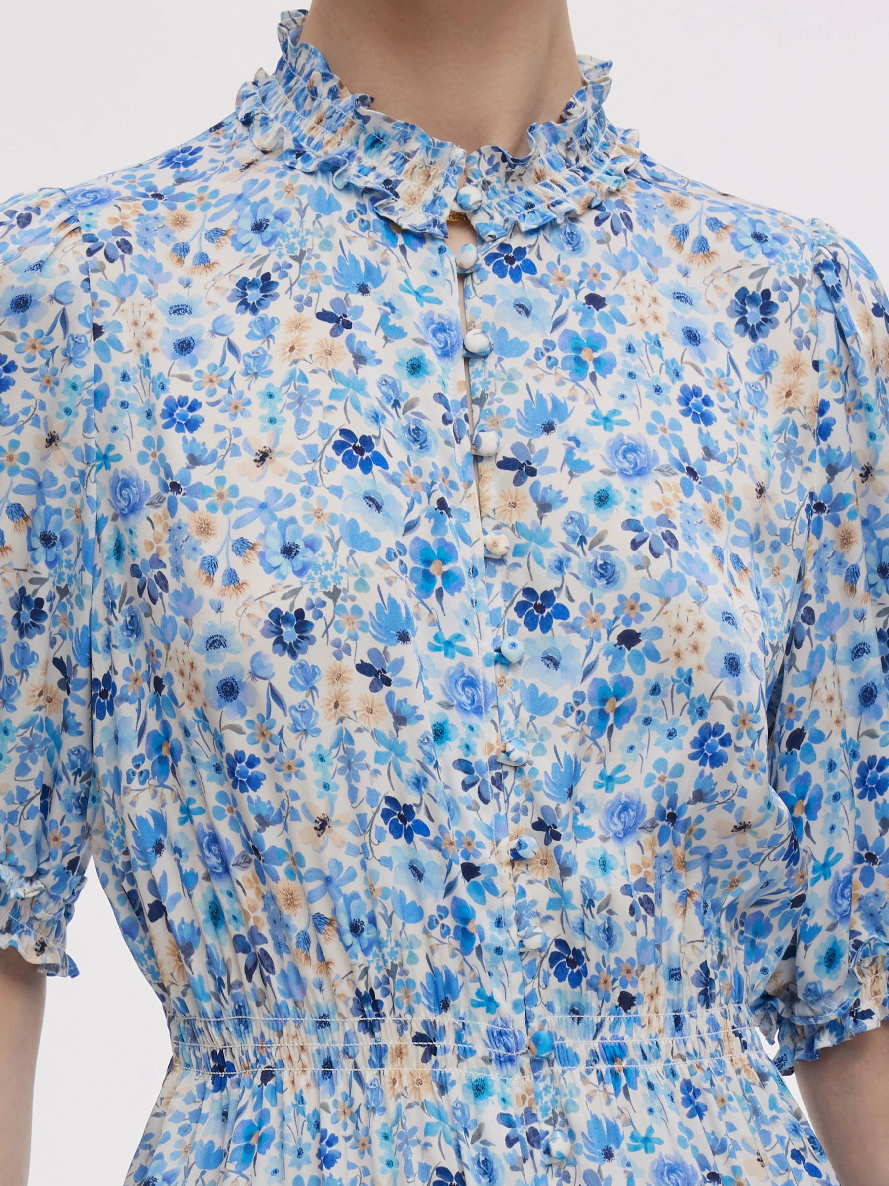 19MM Mulberry Silk Floral Print Ruffle Collar Maxi Dress - Image 5