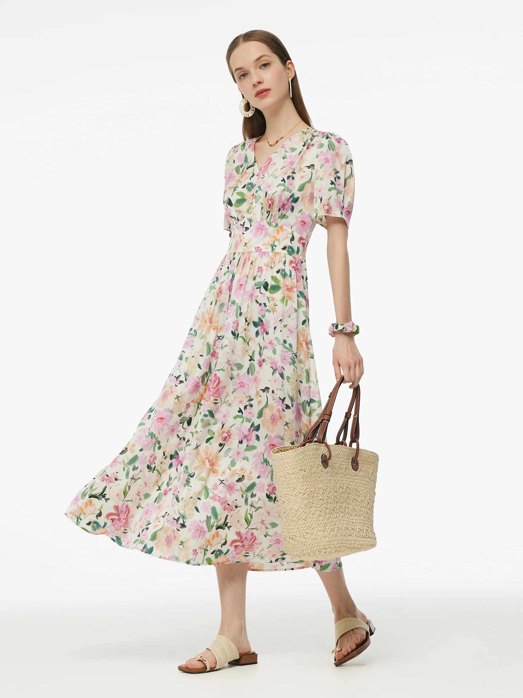 19MM Mulberry Silk Floral Print V-Neck Women Maxi Dress - Image 2