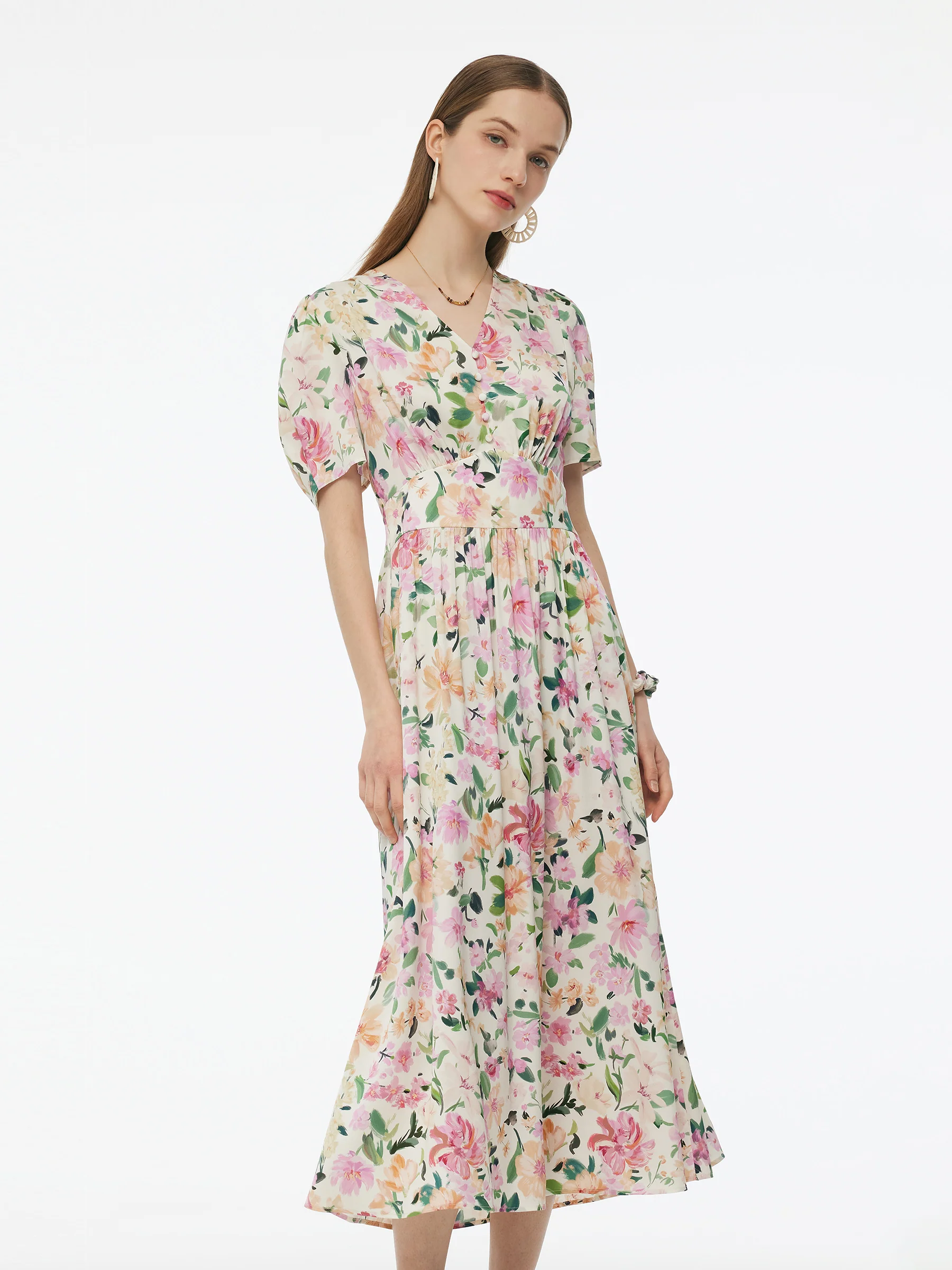 19MM Mulberry Silk Floral Print V-Neck Women Maxi Dress - Image 5