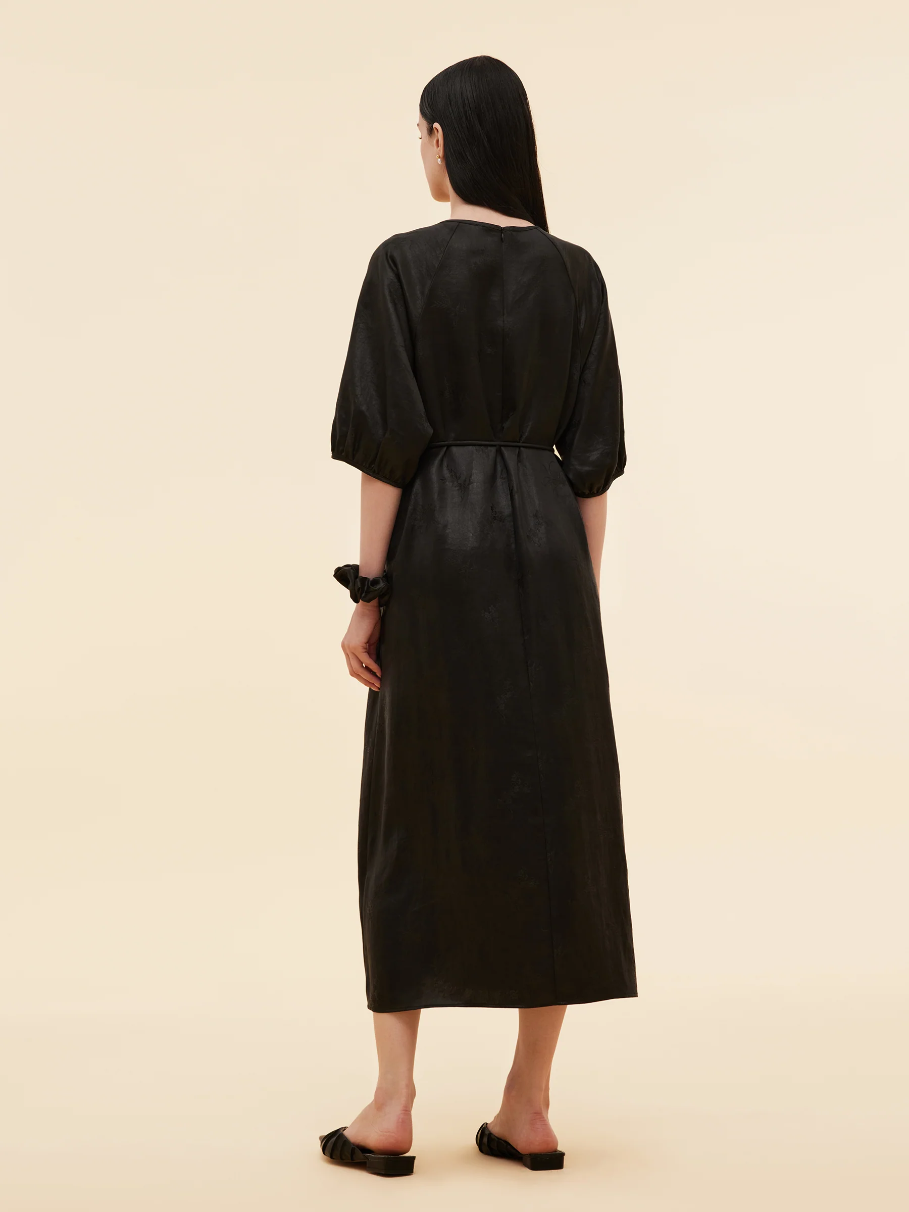 19MM Xiang Yun Silk Jacquard Women Self-Tie Belt Maxi Dress - Image 3