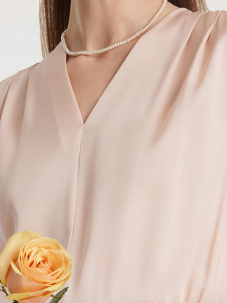 22 Momme Mulberry Silk Gathered Waist Women Midi Dress - Image 12