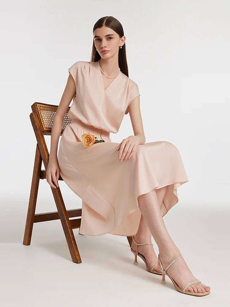 22 Momme Mulberry Silk Gathered Waist Women Midi Dress - Image 2