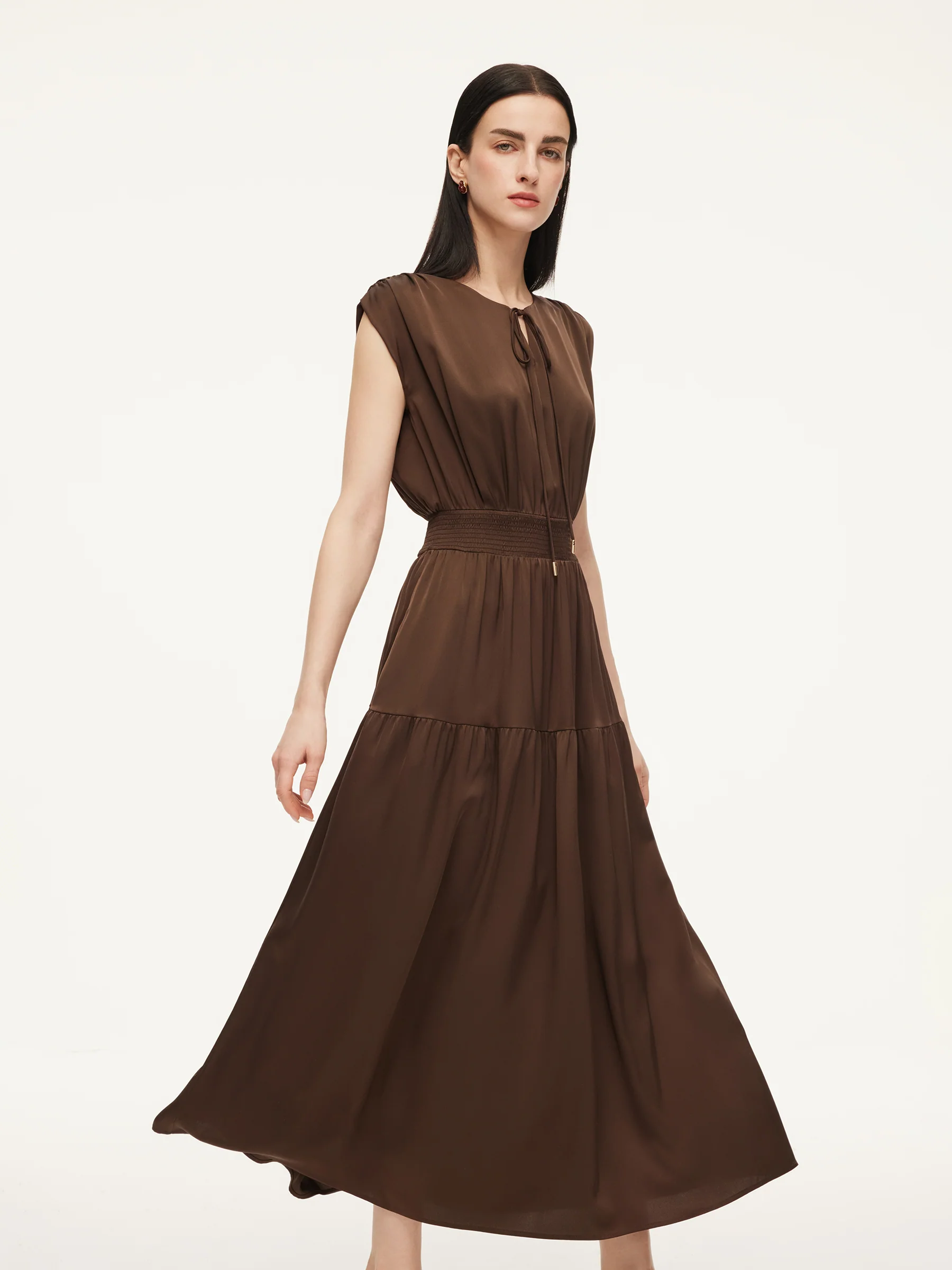 [Preview] 22MM Mulberry Silk Smocked Waist Women Maxi Dress - Image 7