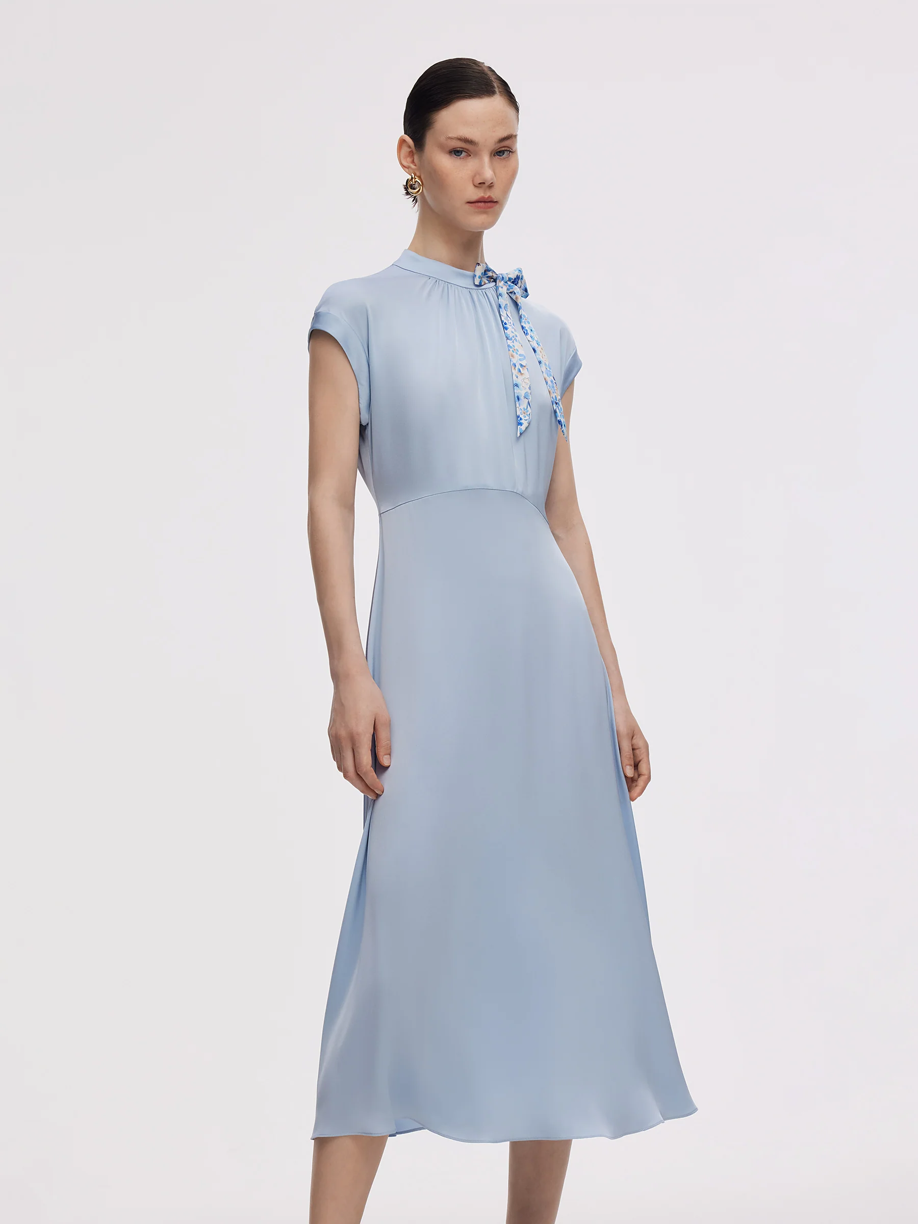 22MM Mulberry Silk Women Midi Dress With Two Silk Scarves - Image 4