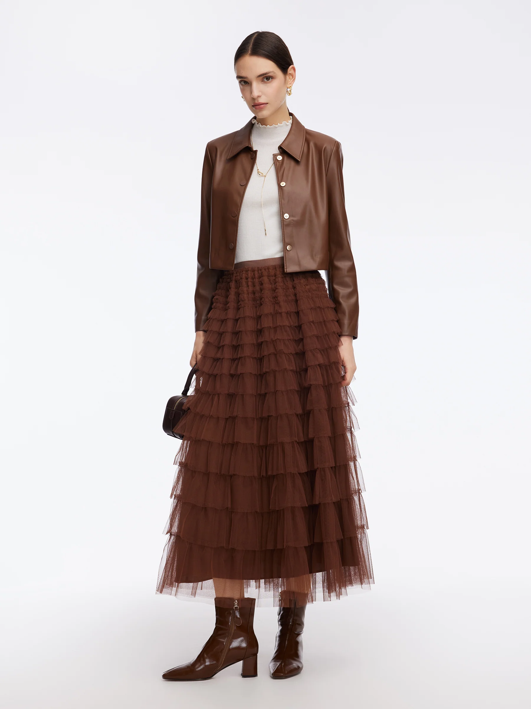 A-Line Mesh Ruffle Tiered Women Skirt - Image 2