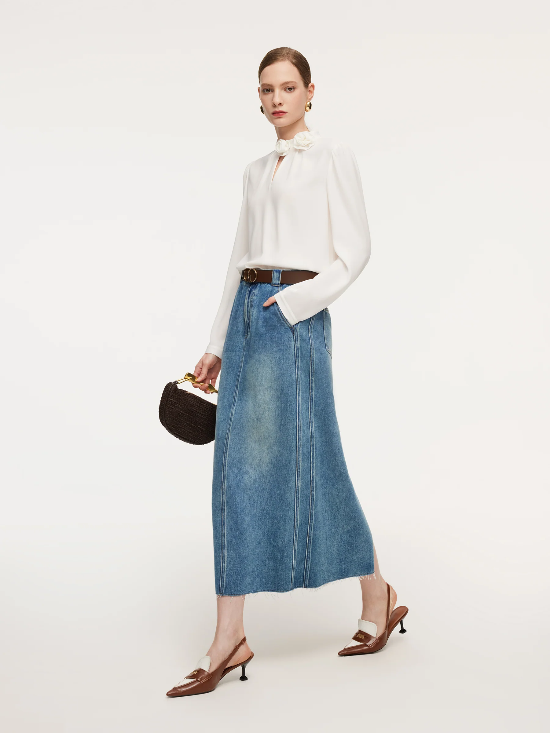 Acetate Blend Floral Neck Women Blouse - Image 3