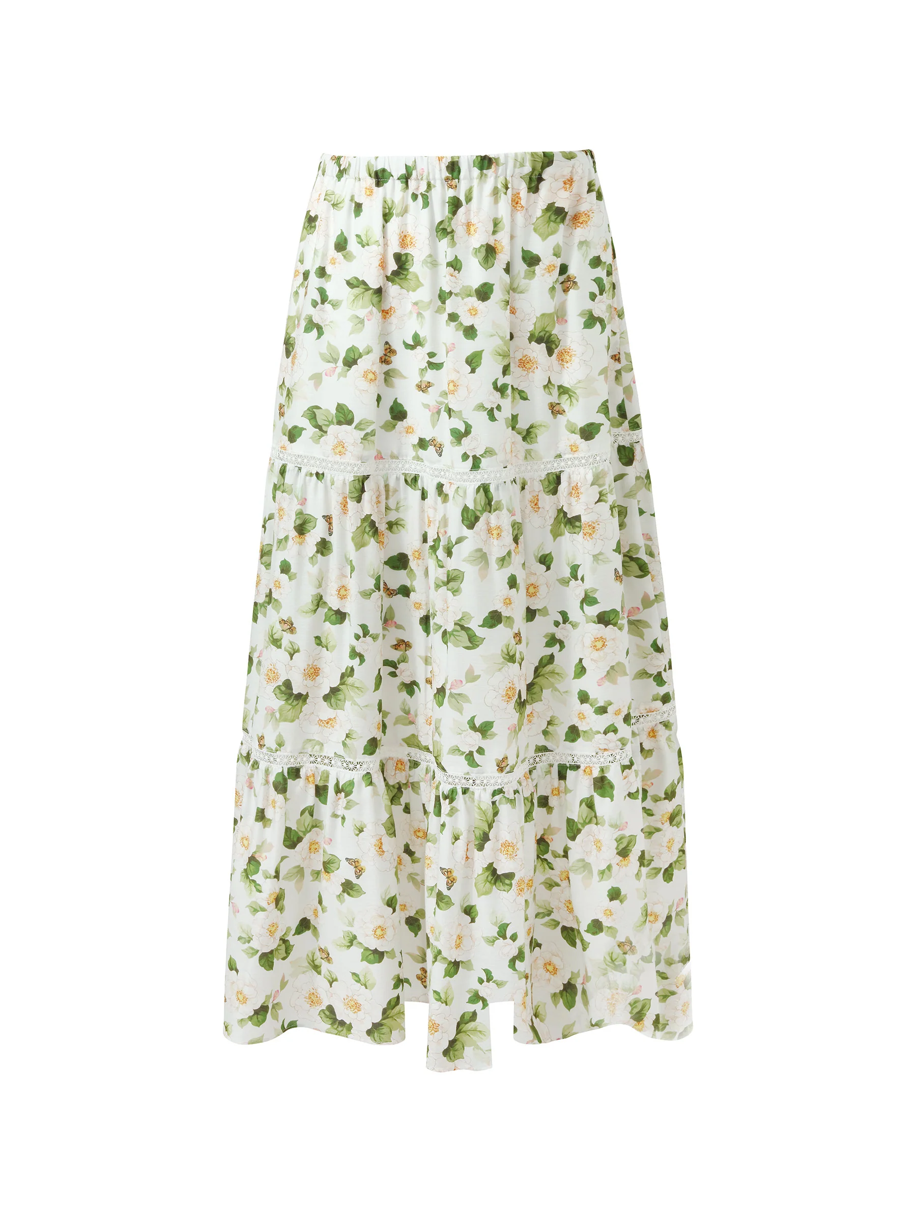 Acetate Blend Floral Print Women Tiered Skirt - Image 8