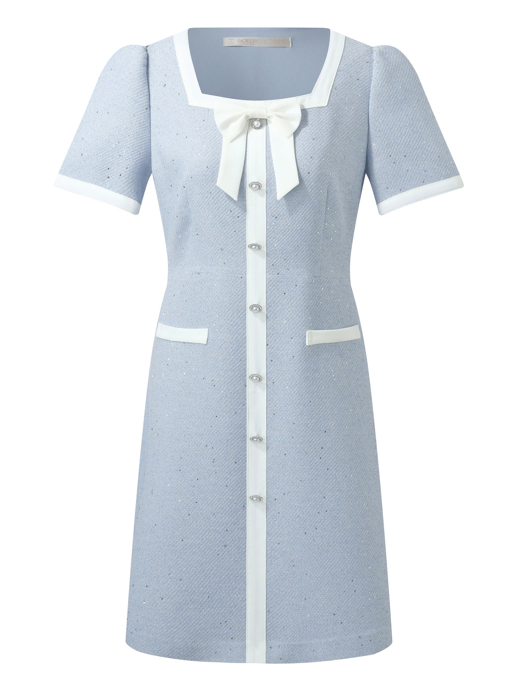 Acetate Blend Sequins Tweed Contrast Trim Women Mini Dress - Image 6