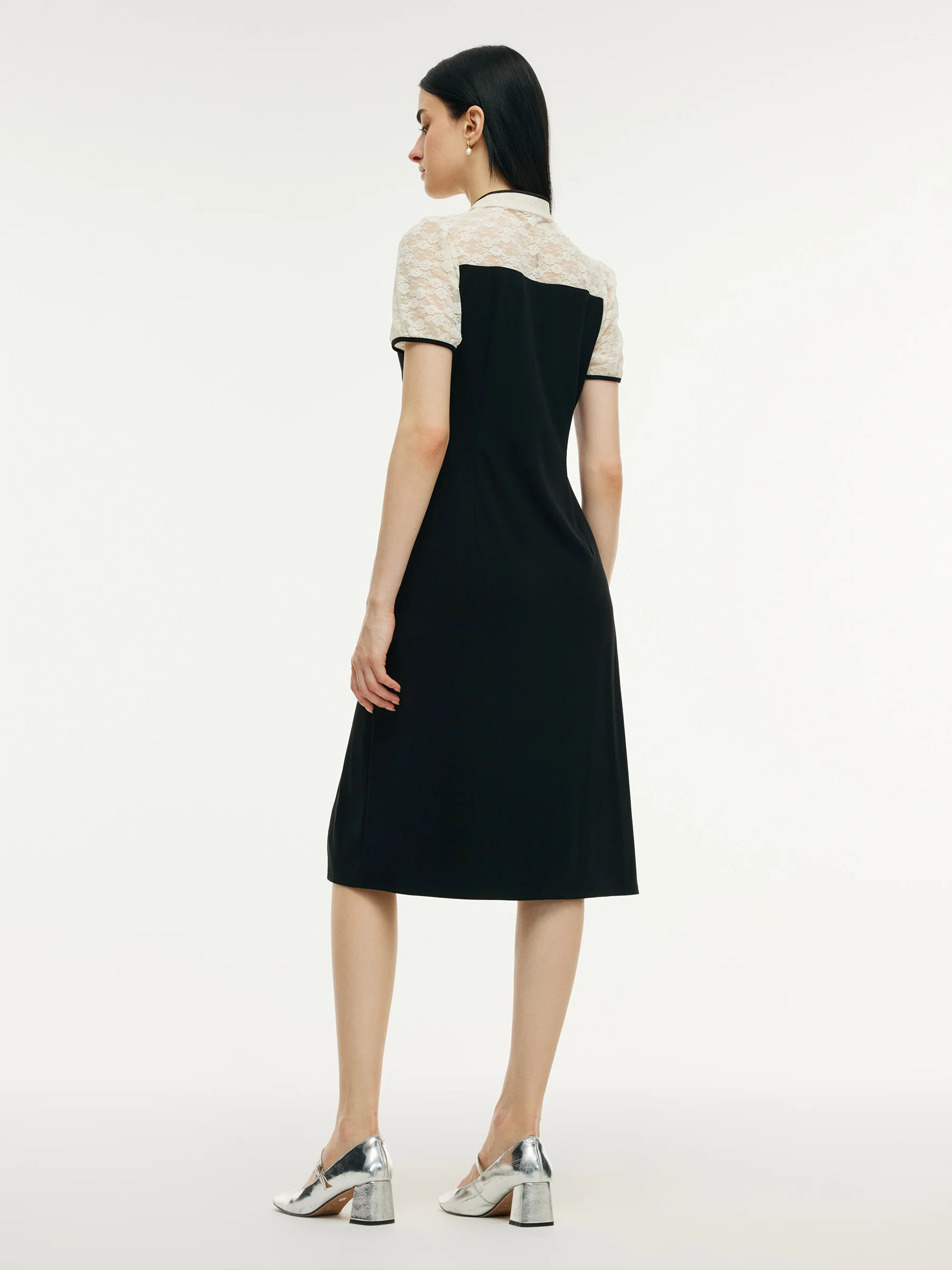 Acetate Blend Side Slit Patchwork Women Knit Qipao Mini Dress - Image 3