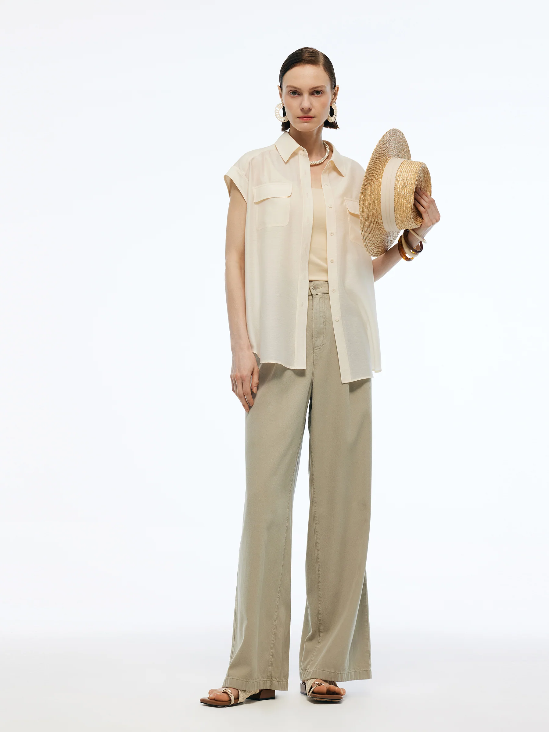 Acetate Blend Women Cap Sleeve Sheer Shirt - Image 2