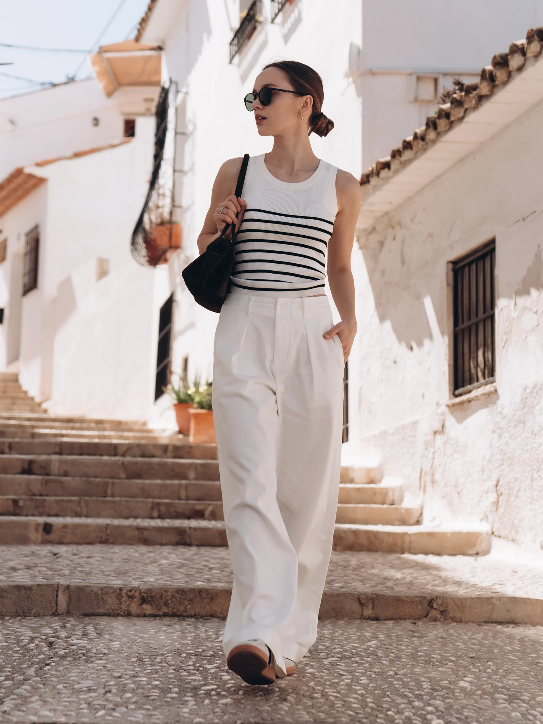 Acetate Cotton Knitted Striped Tank Top - Image 24