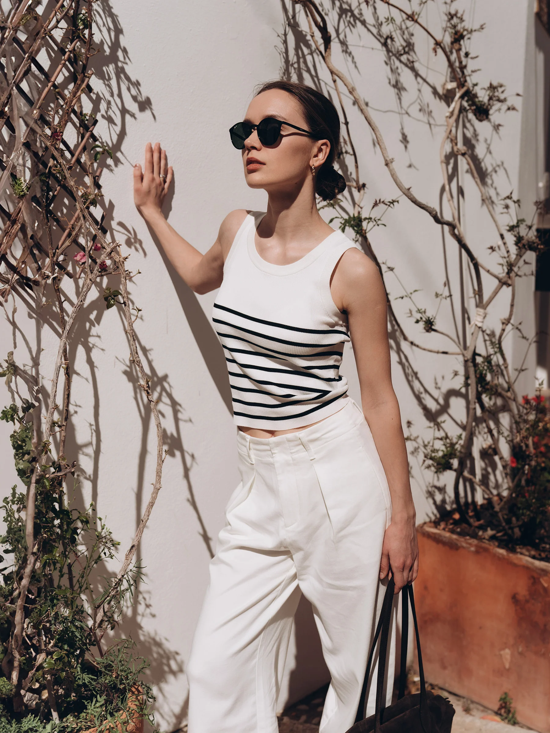 Acetate Cotton Knitted Striped Tank Top - Image 25
