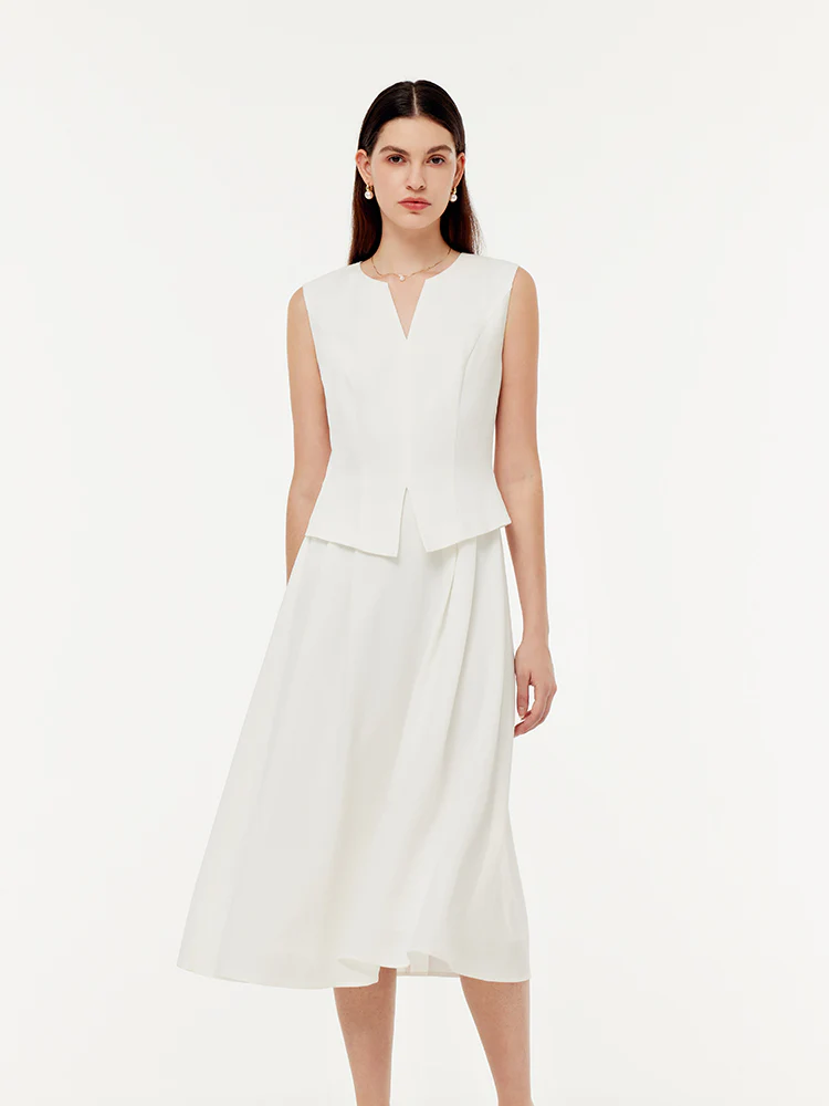 Acetate Faux Two-Piece Women Sleeveless Midi Dress