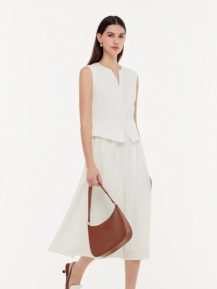 Acetate Faux Two-Piece Women Sleeveless Midi Dress - Image 2