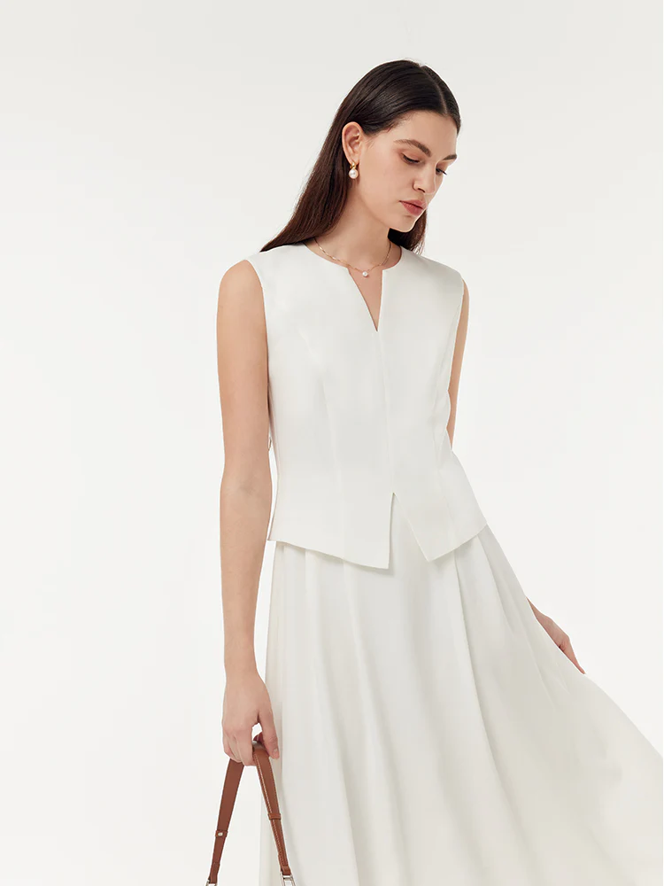 Acetate Faux Two-Piece Women Sleeveless Midi Dress - Image 5