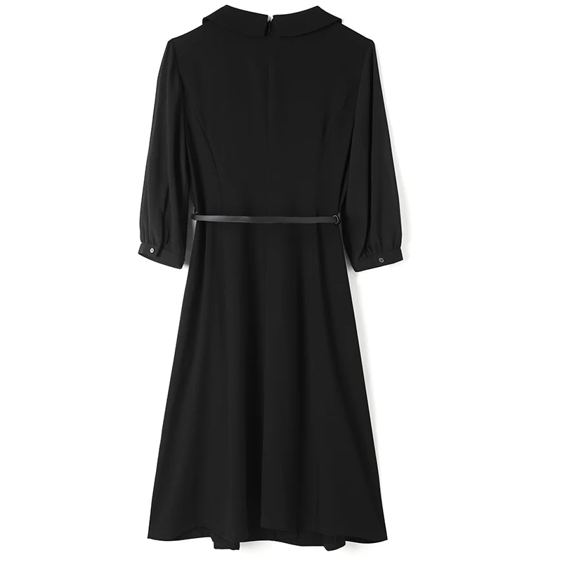Black Gathered Waist Midi Dress - Image 6