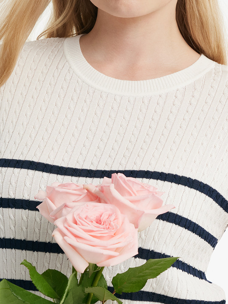 Acetate Knitted Striped Pullover Women Knit Top - Image 13