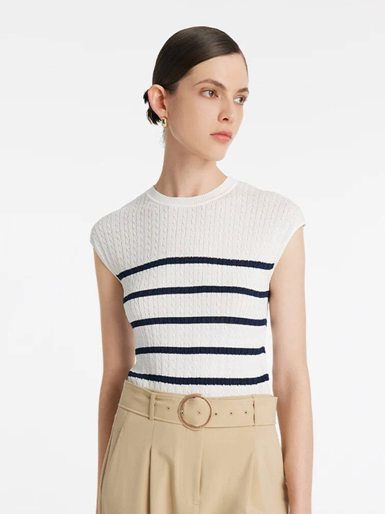 Acetate Knitted Striped Pullover Women Knit Top - Image 5