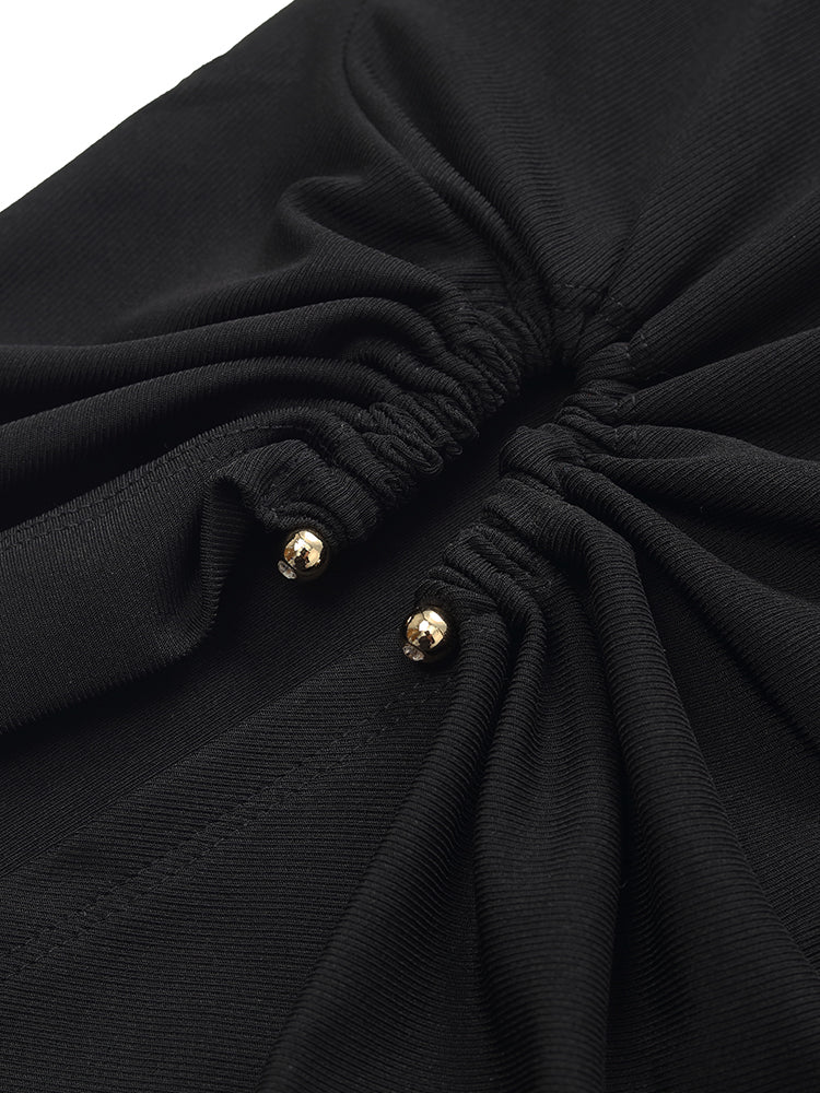 Acetate Waist Twist Asymmetric Hem Women Knit Top - Image 16