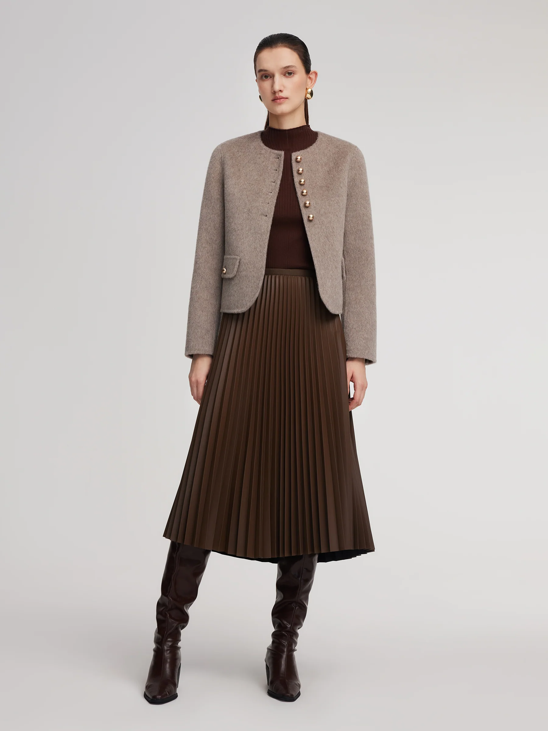 Alpaca Wool Blend Round Neck Women Jacket - Image 2