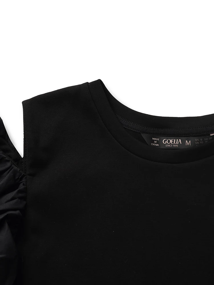 Asymmetric Patchwork Ruffle Women T-Shirt - Image 7