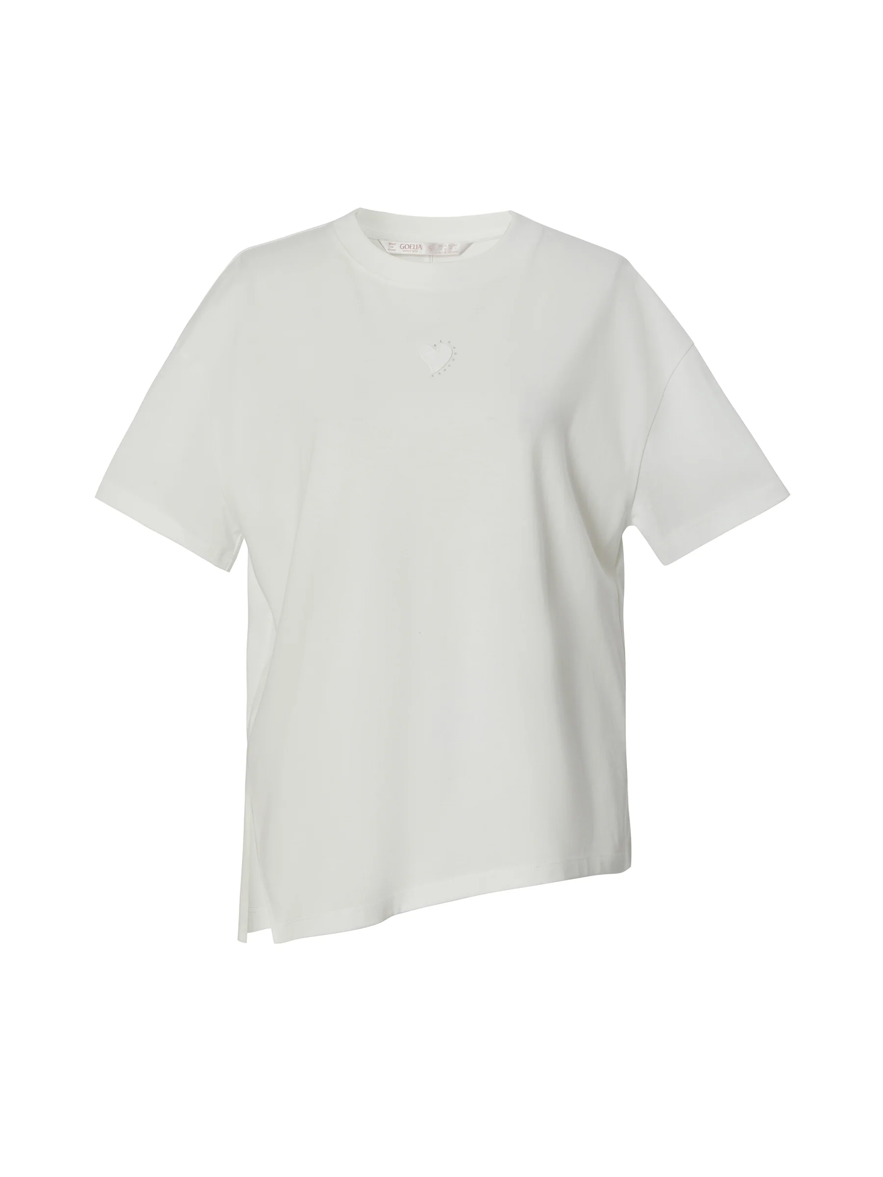 Asymmetrical Hem Heart Decorated Women T-Shirt - Image 5