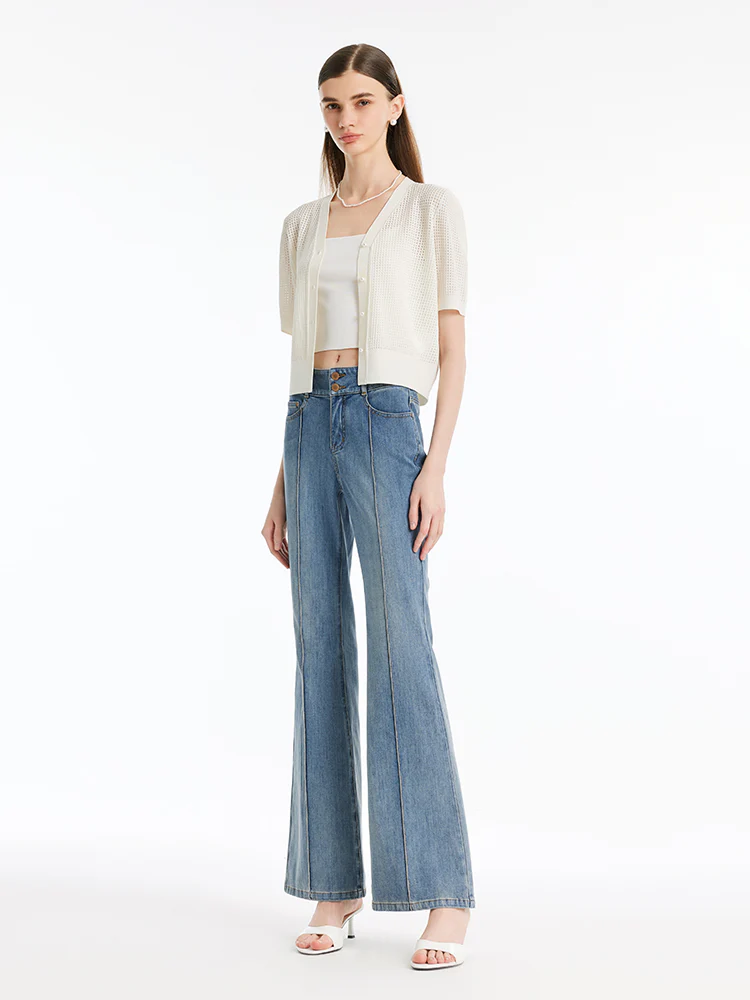 Back-Slit Denim Flared Women Jeans - Image 2