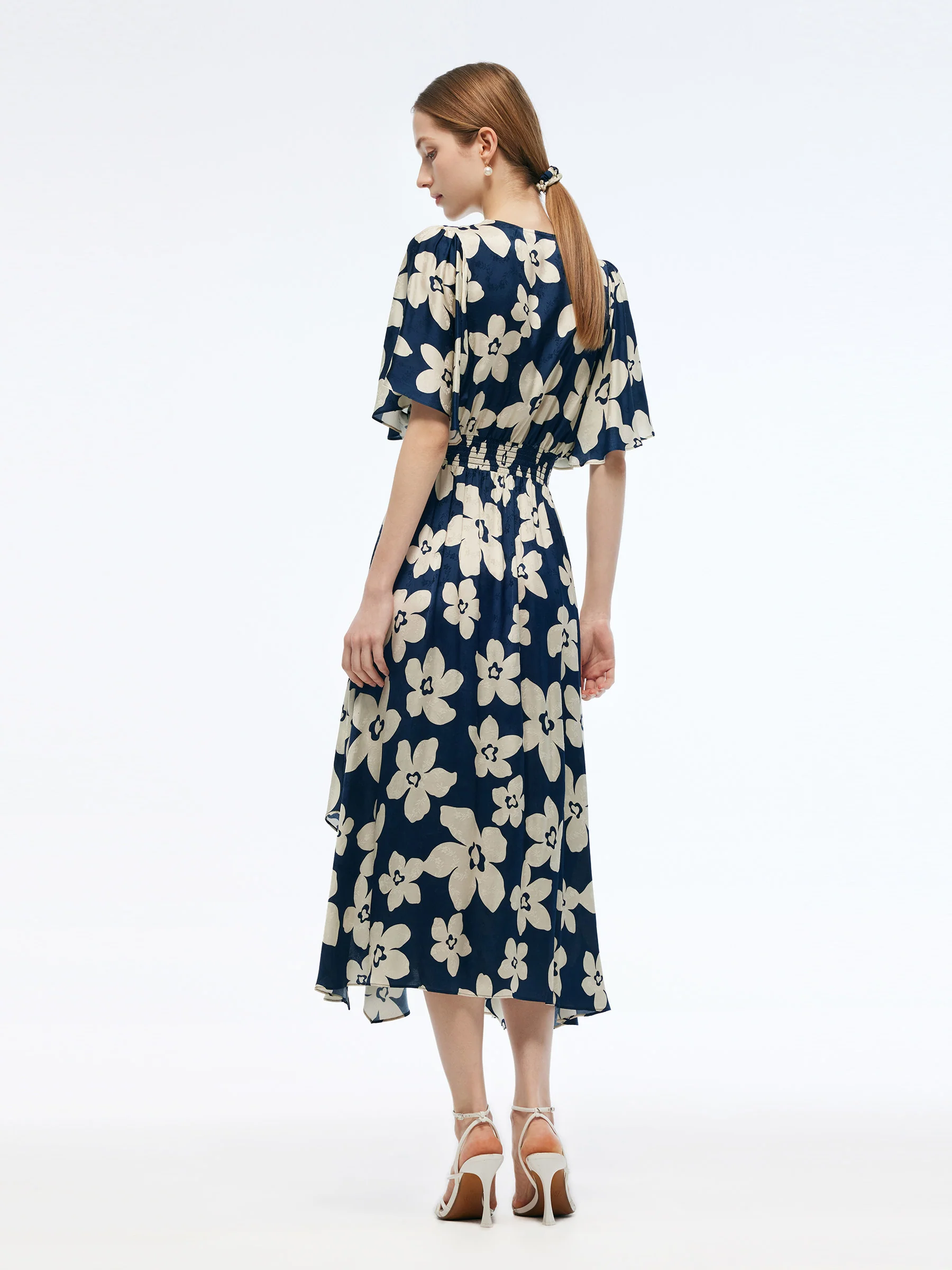 Batwing Sleeve V-Neck Women Asymmetric Hem Maxi Dress - Image 3