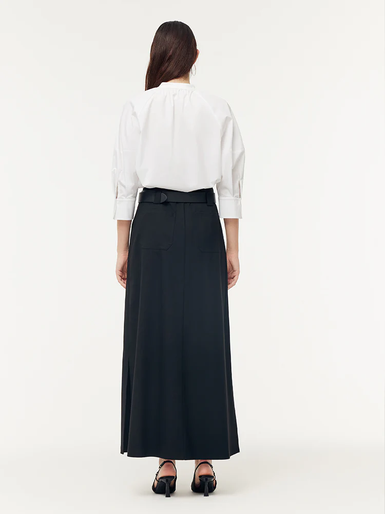 Black A-Line Women Maxi Skirt With Belt - Image 3