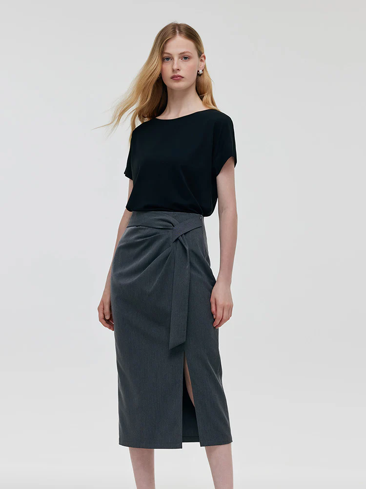 Black Acetate Top And Skirt Two-Piece Set