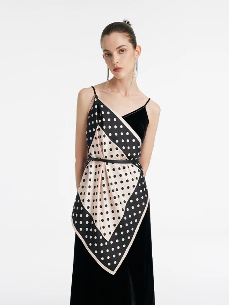 Black And Pink Polka Dots Printed 90 Square Pure Silk Scarf - Image 3