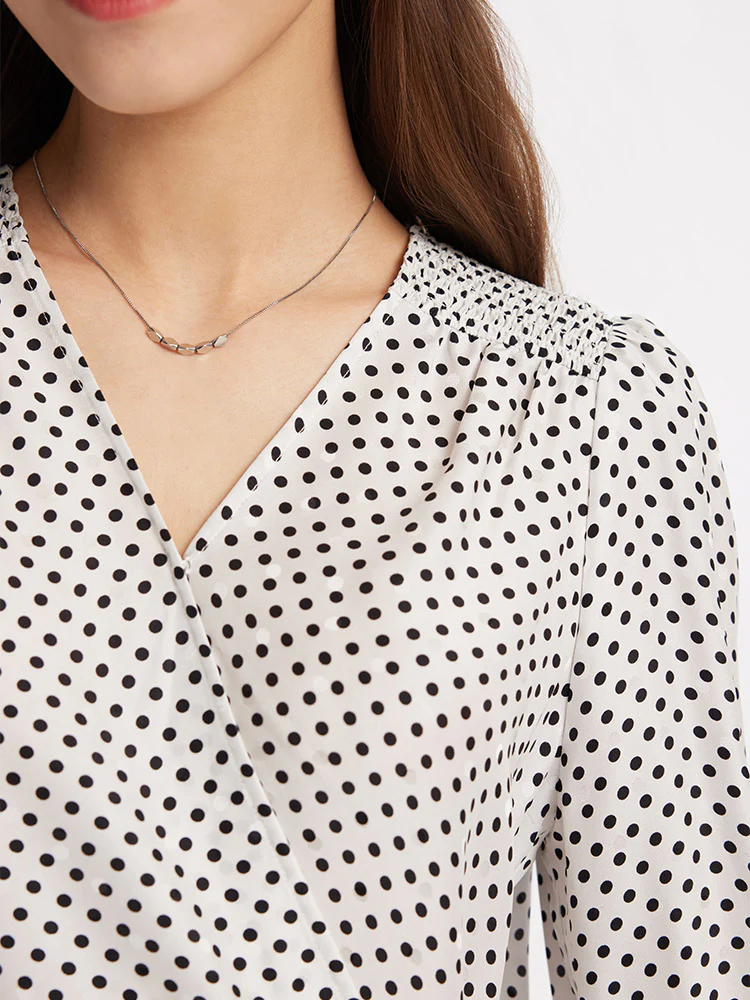 Polka Dots Slim V-Neck Wrap Maxi Dress - Image 5
