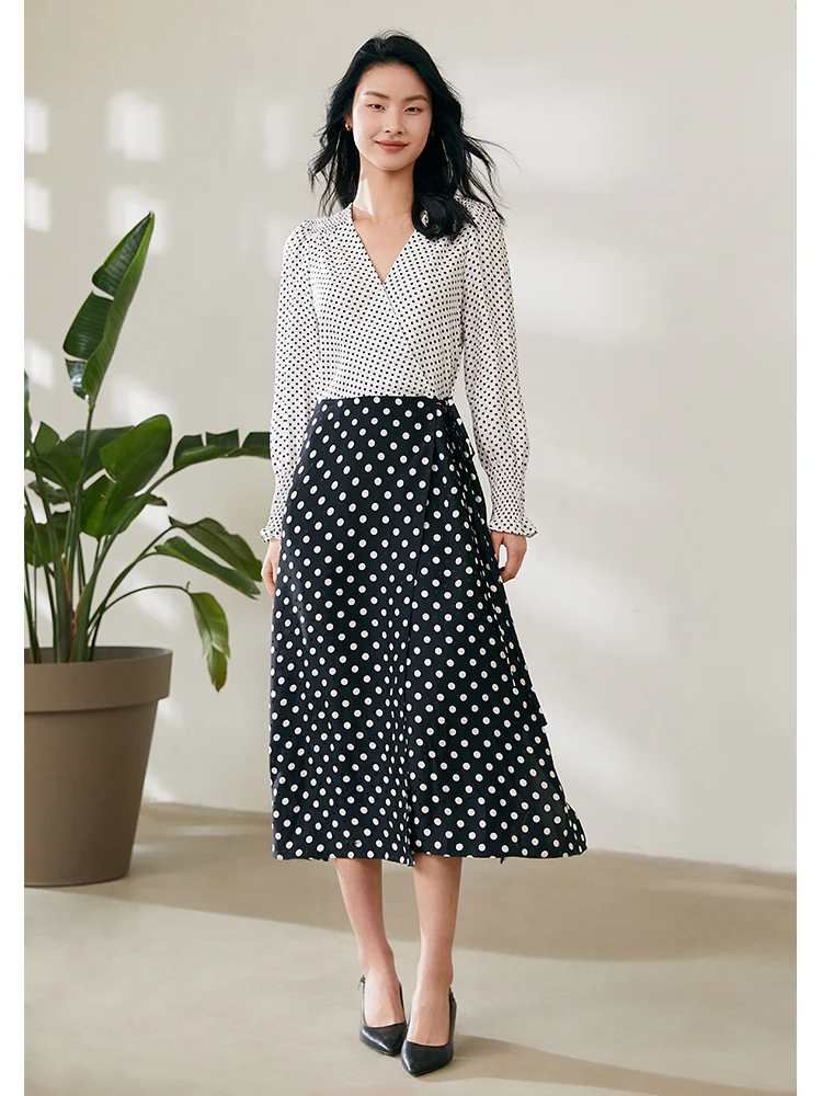 Polka Dots Slim V-Neck Wrap Maxi Dress - Image 6