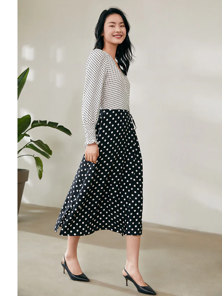 Polka Dots Slim V-Neck Wrap Maxi Dress - Image 7