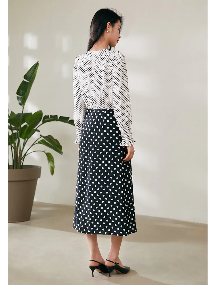 Polka Dots Slim V-Neck Wrap Maxi Dress - Image 8