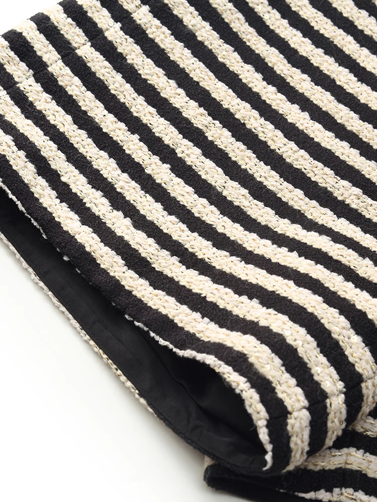 Black And White Stripe Tweed Women Shorts - Image 8