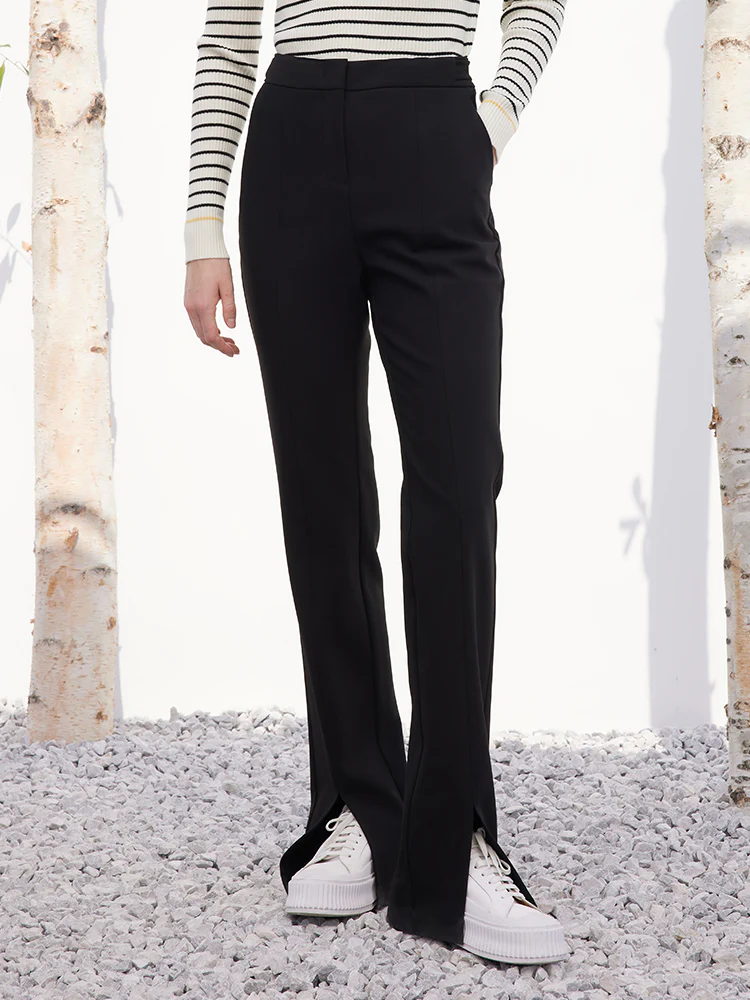 Black Full-Length Slim Pants With Slit - Image 3