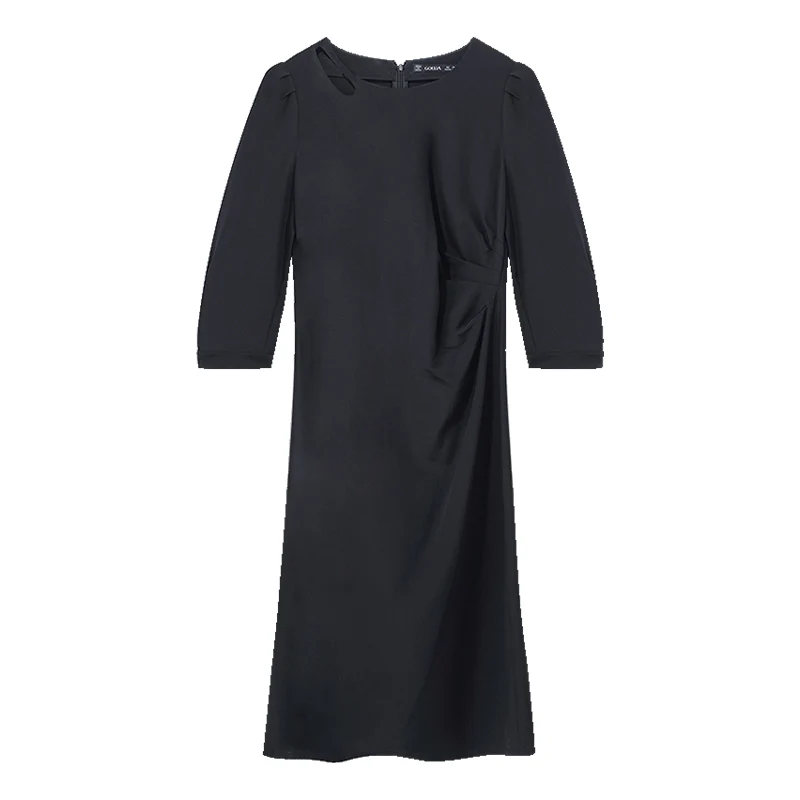 Black Slim A-shape Midi Dress - Image 10