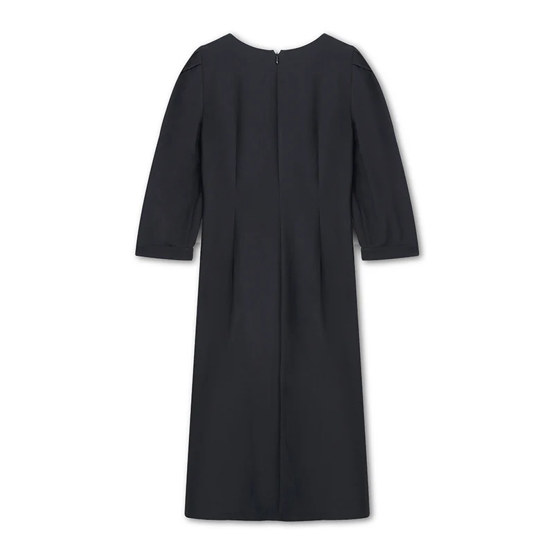 Black Slim A-shape Midi Dress - Image 11