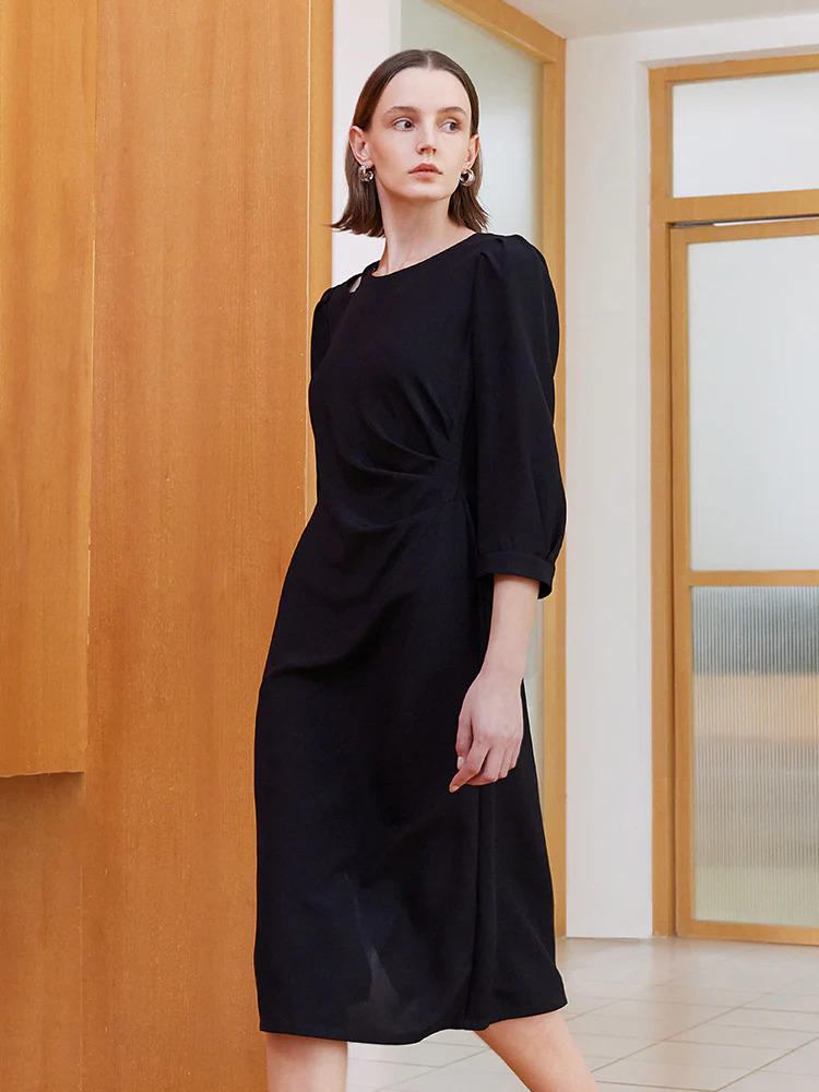 Black Slim A-shape Midi Dress - Image 4