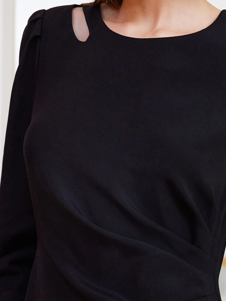 Black Slim A-shape Midi Dress - Image 9