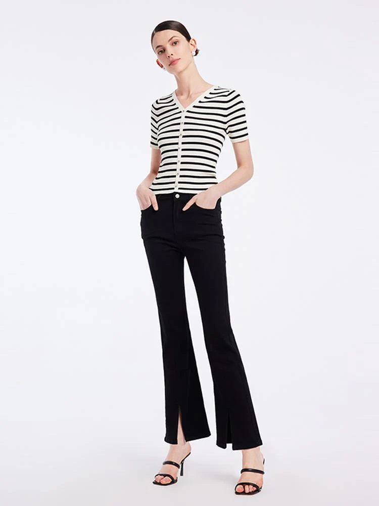 Black Split Hem Flare Jeans - Image 4